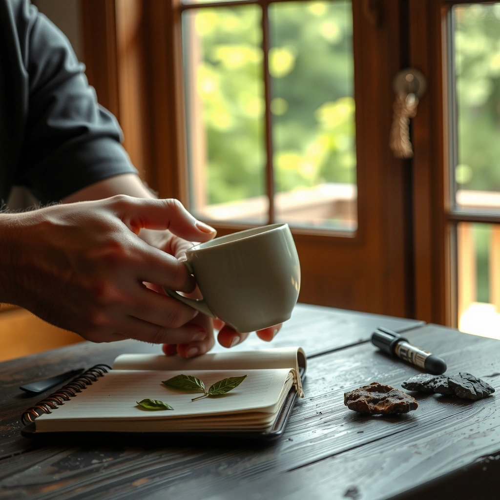 Morgendliche Routine mit Kaffee und Journal